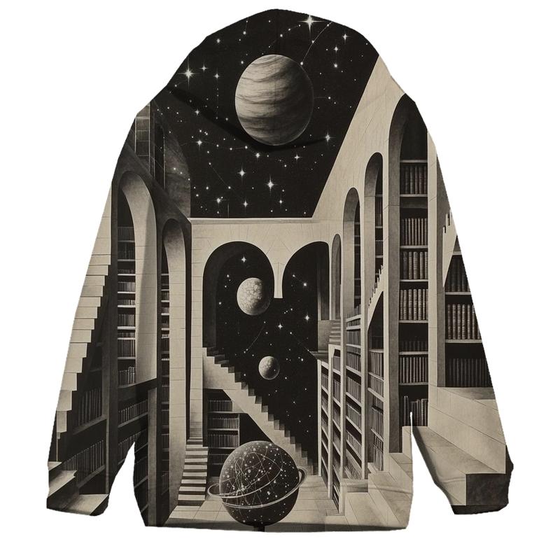 MC Escher Inspired Cosmic Library Staircase heavyweight hoodies