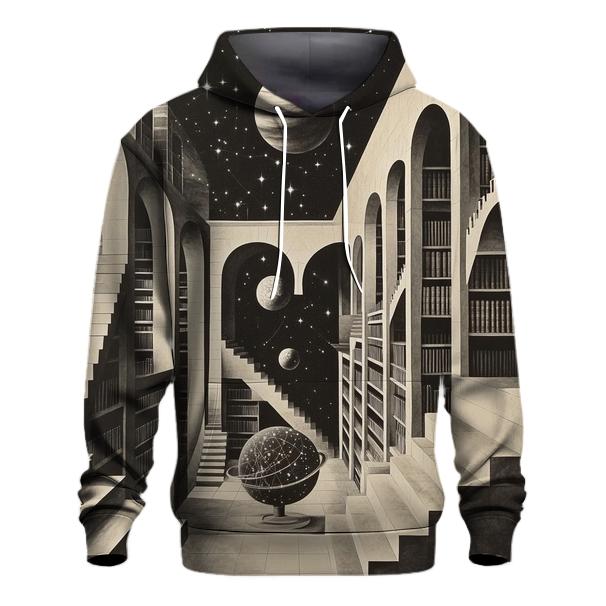 MC Escher Inspired Cosmic Library Staircase hoodie designs
