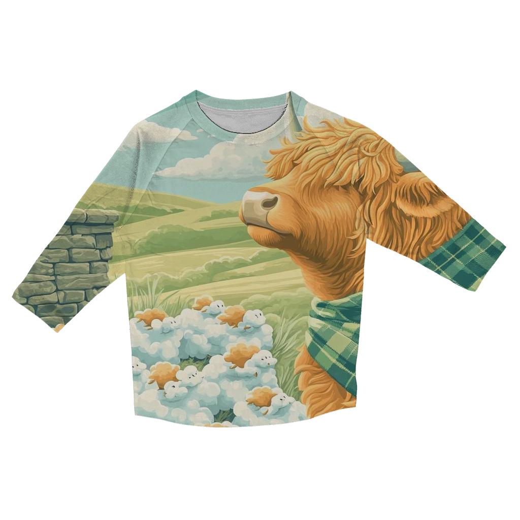 Cloud Shepherd Highland Cow custom 3/4 sleeve shirts