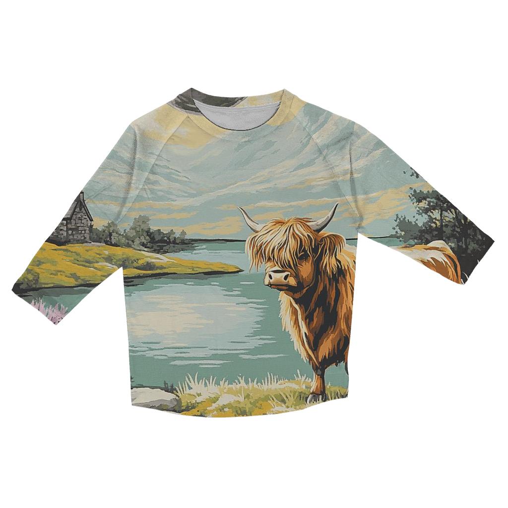Highland Cow And The Floating Loch trendy 3/4 sleeve tops