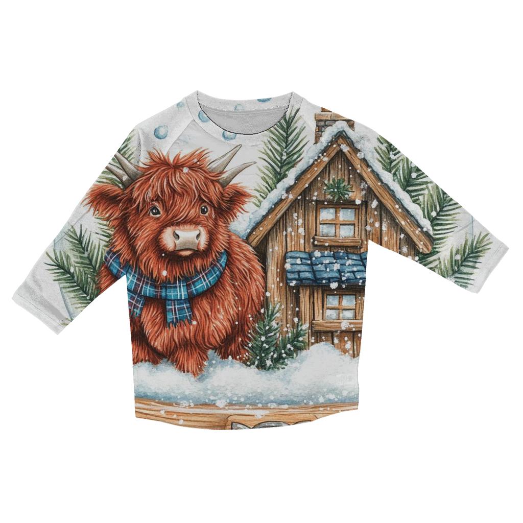 Highland Cow Snowglobe Cottage stylish quarter sleeve tops