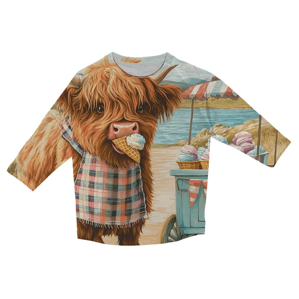Highland Cow Ice Cream Cart fashion 3/4 sleeve shirts