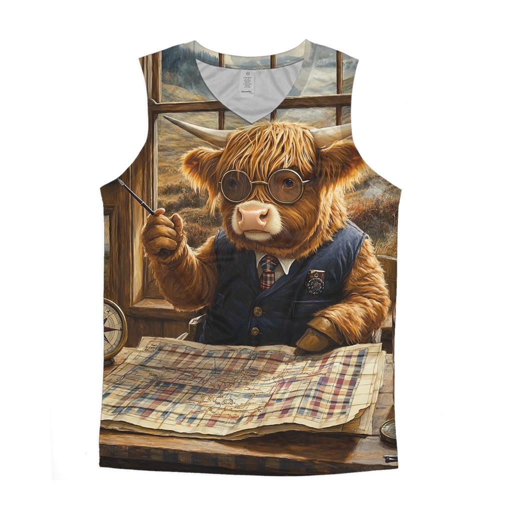 Tartan Mapmaker Highland Cow graphic print tank tops