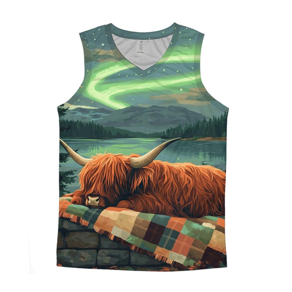 Highland Cow Under Aurora Quilts personalized athletic tanks