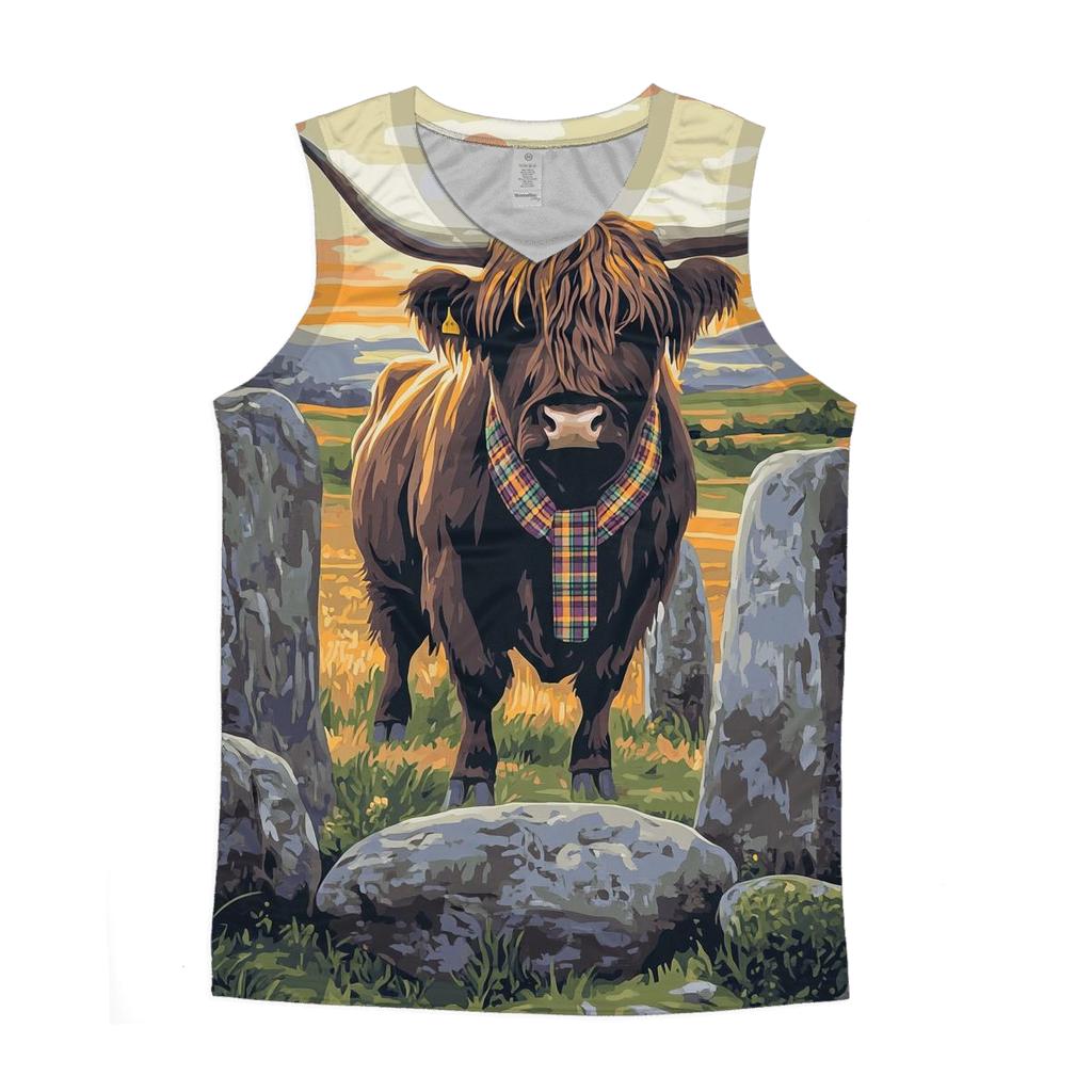 Stone Circle Highland Cow Sentinel trendy fitted tank tops