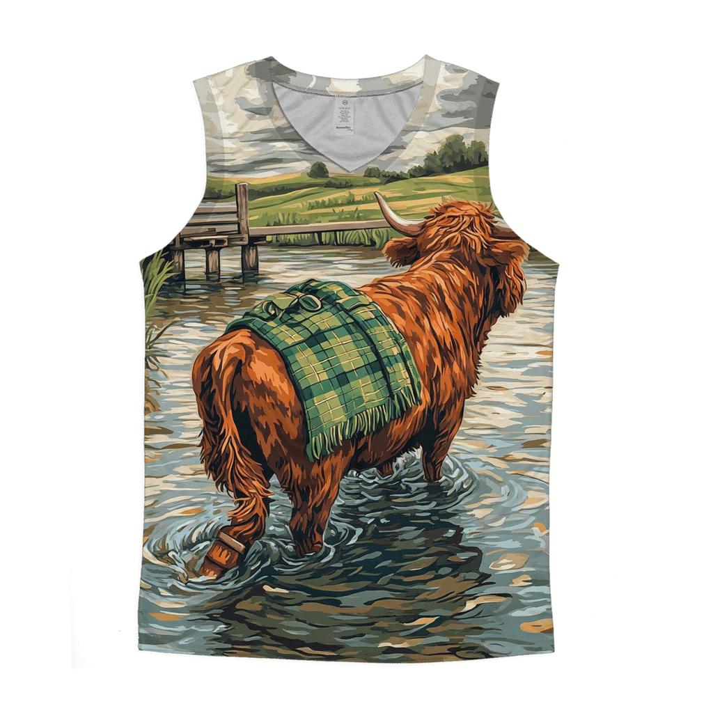 River Ford Highland Cow Guide graphic print tank tops