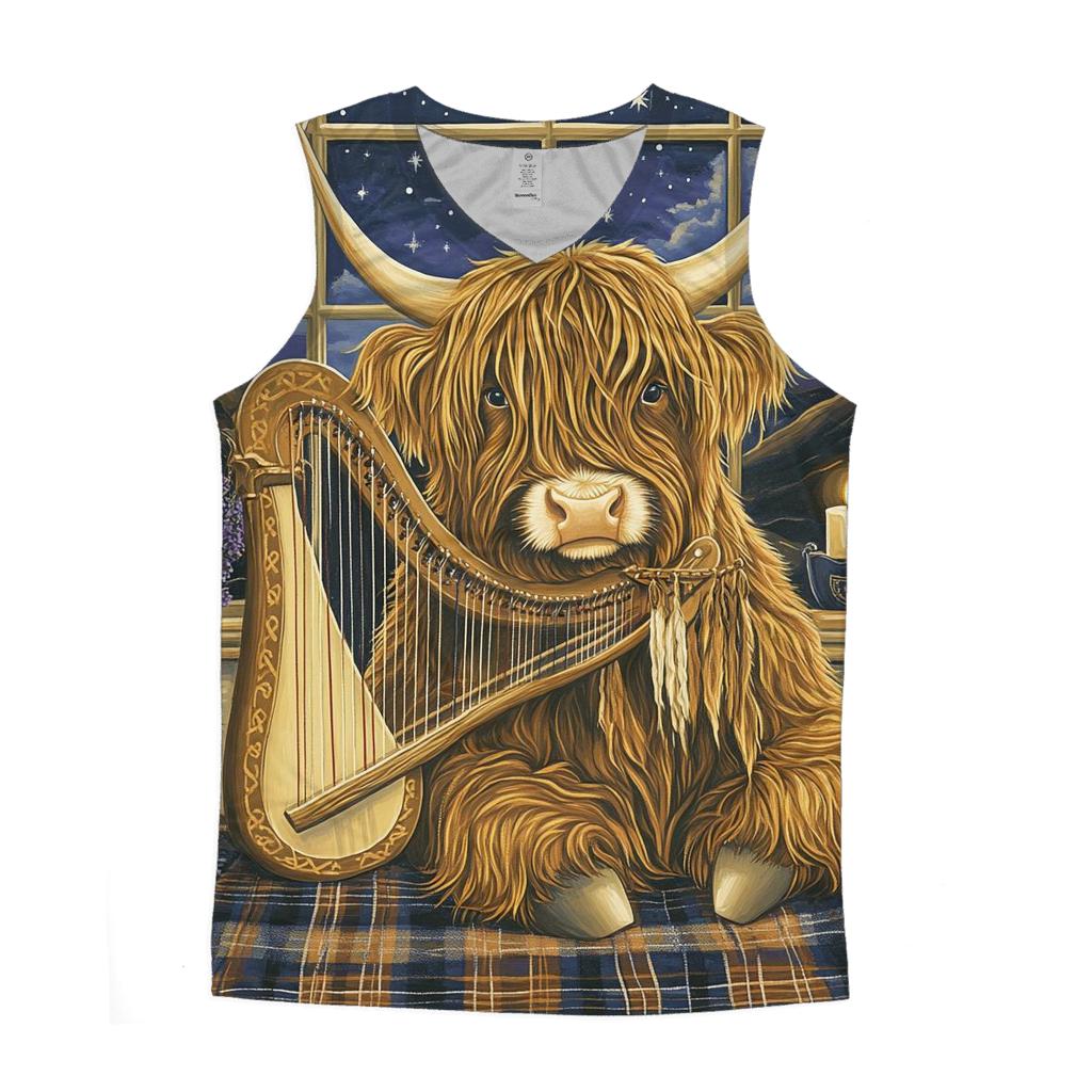 Highland Cow Celestial Harp casual summer tank tops