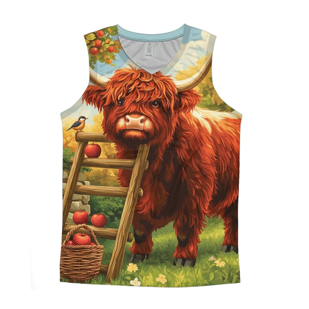 Highland Cow Orchard Ladder Helper graphic print tank tops