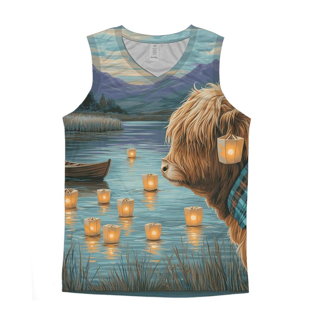 Lochside Lanterns Highland Cow Evening designer workout tanks