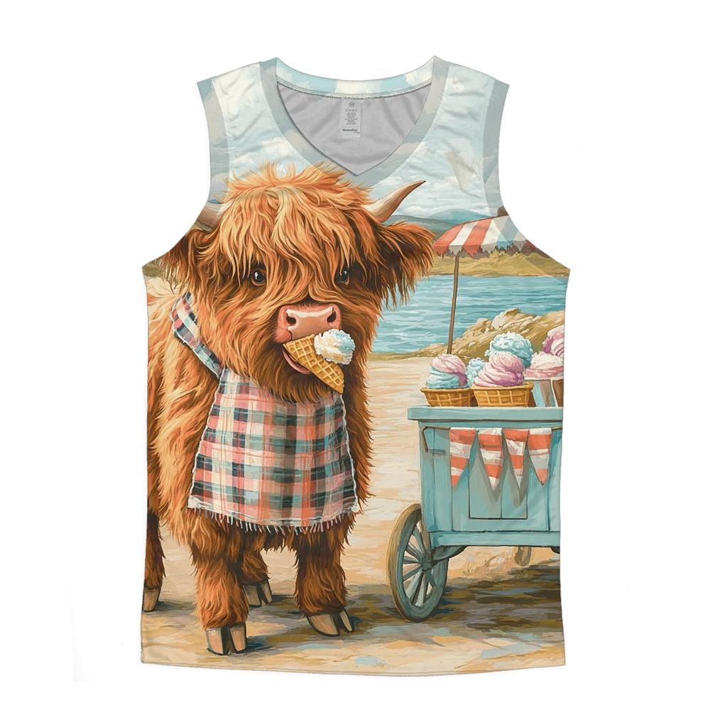 Highland Cow Ice Cream Cart casual summer tank tops