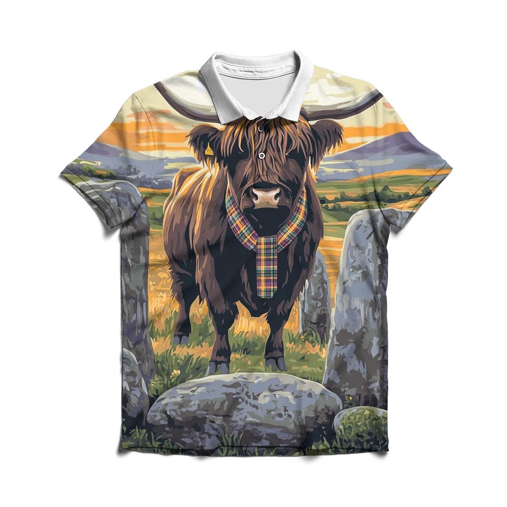 Stone Circle Highland Cow Sentinel branded logo polo shirts