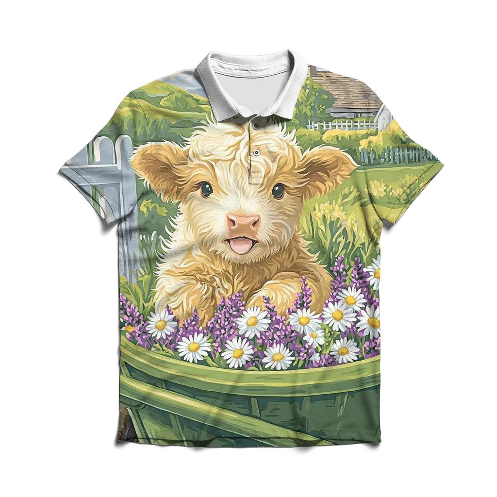Highland Cow Garden Wheelbarrow casual sports polo shirts