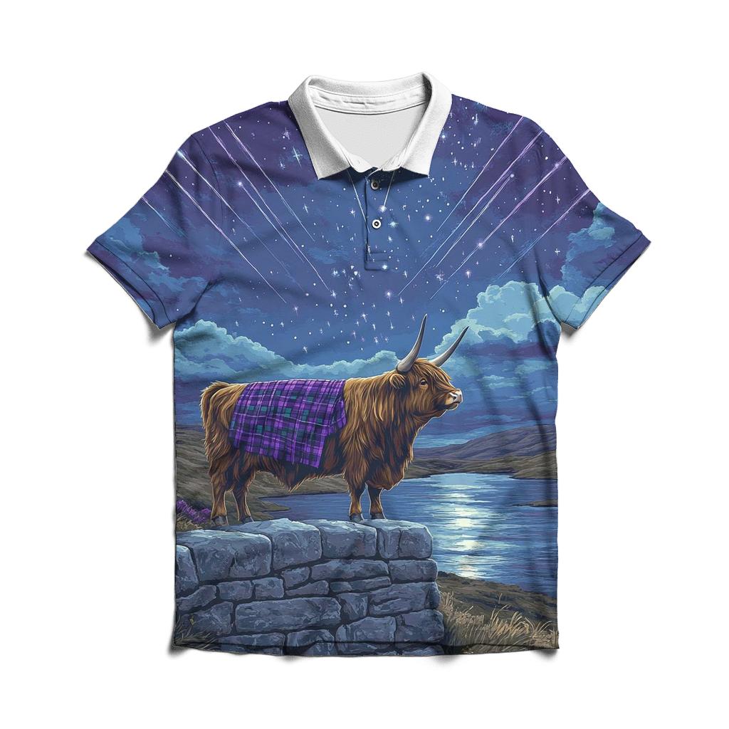 Highland Cow Stargazer On The Wall branded logo polo shirts