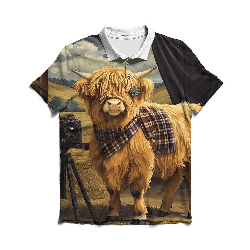 Highland Cow Vintage Camera Session stylish collar polo tees