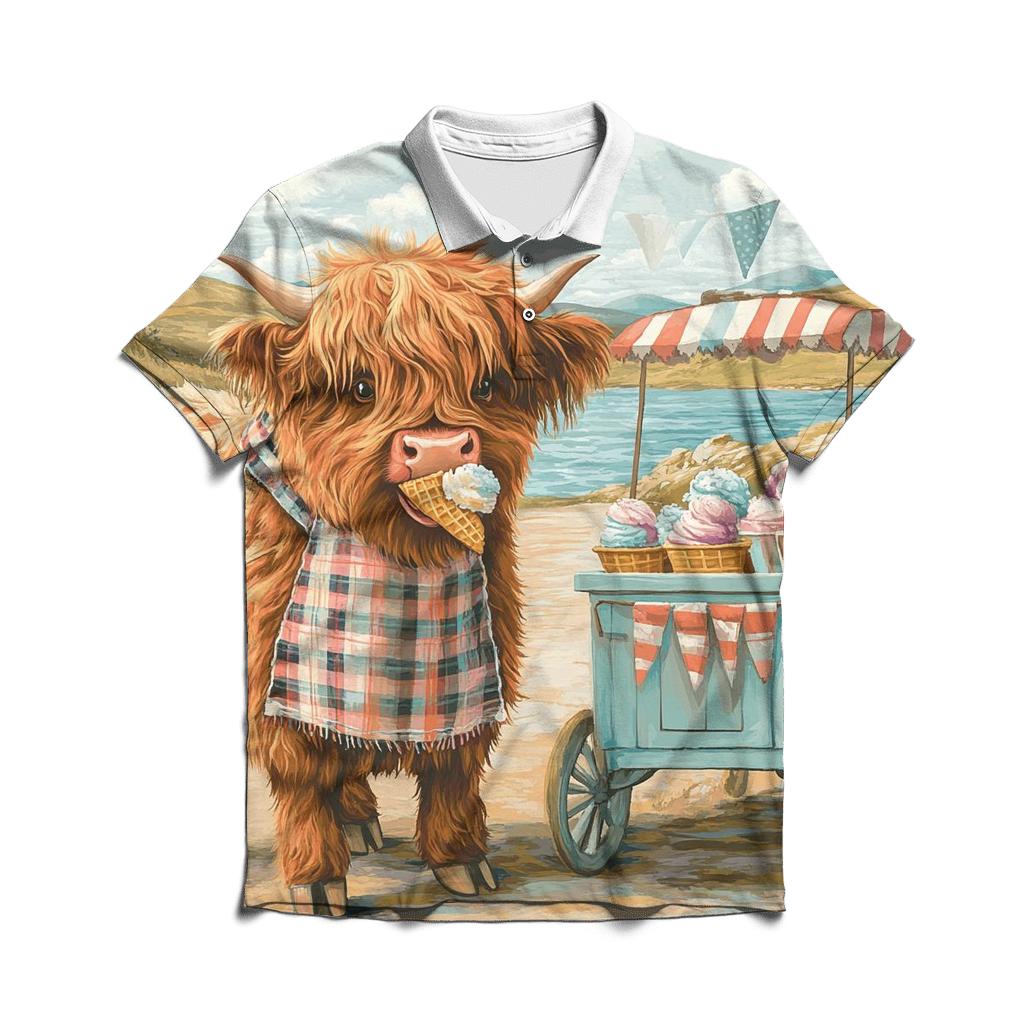 Highland Cow Ice Cream Cart classic pique polos