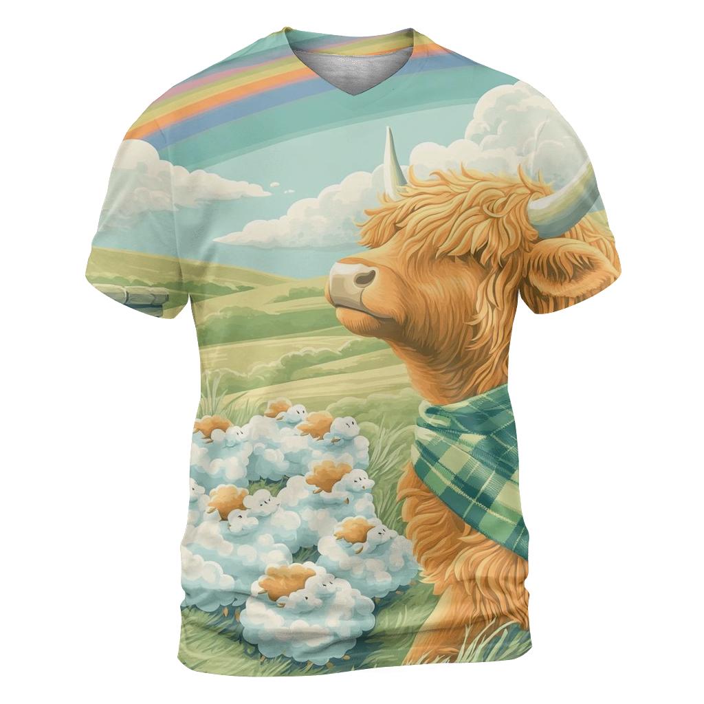 Cloud Shepherd Highland Cow artistic all-over print tops
