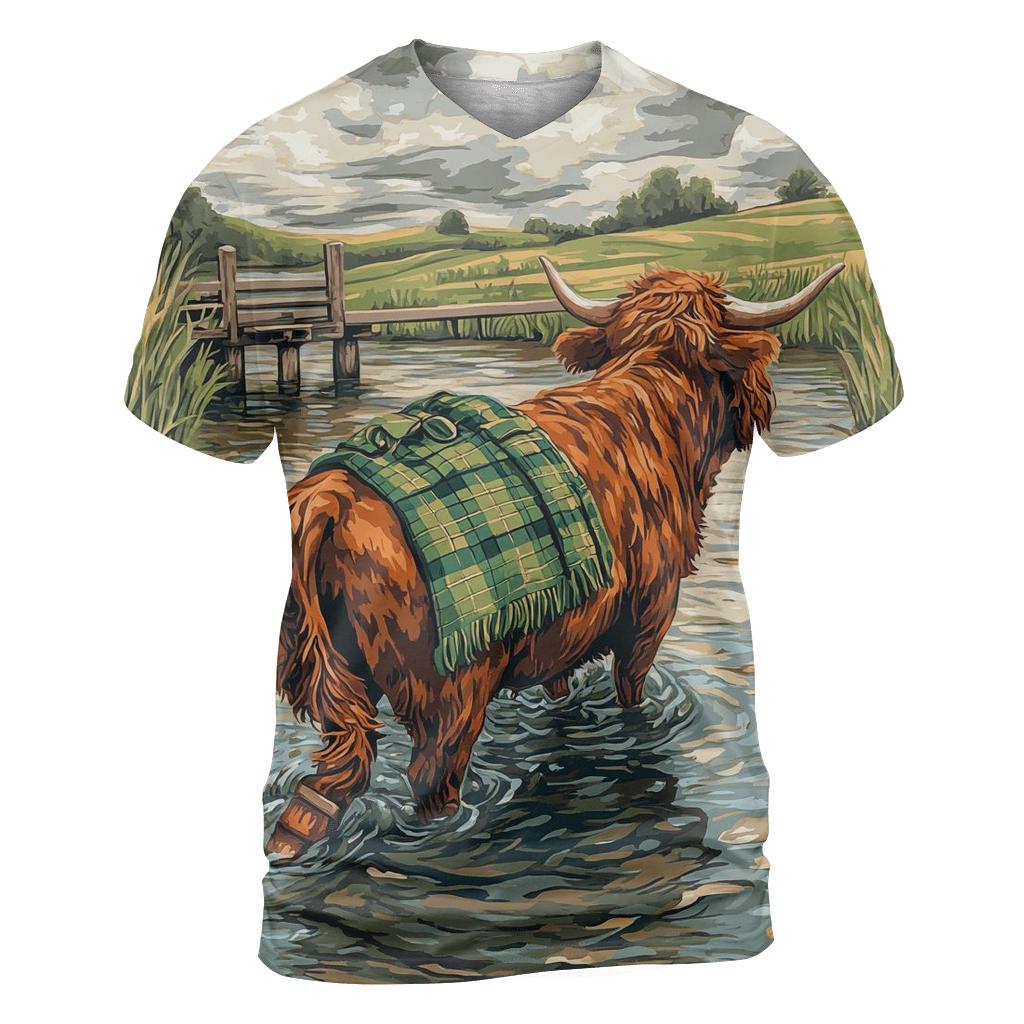 River Ford Highland Cow Guide creative print fashion shirts