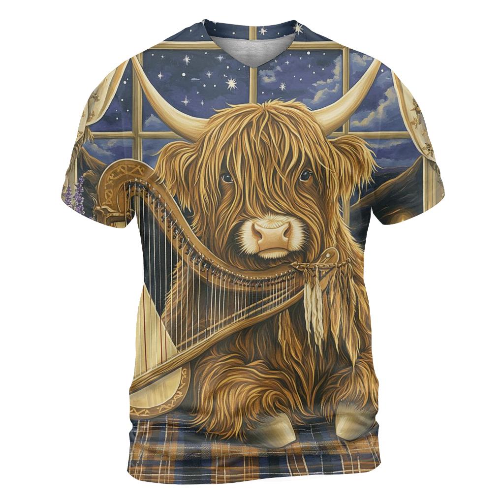 Highland Cow Celestial Harp trendy printed shirt styles