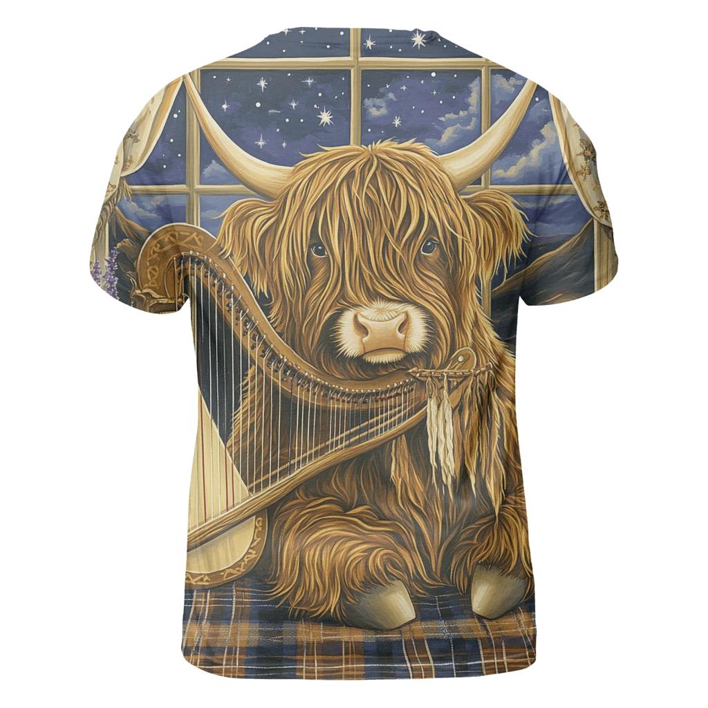 Highland Cow Celestial Harp trendy printed shirt styles