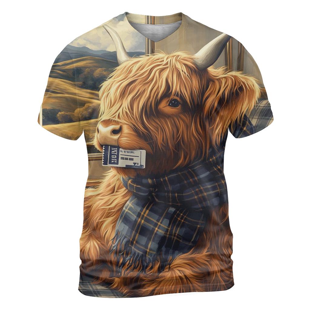 Night Train Highland Cow Traveler unique graphic print tees