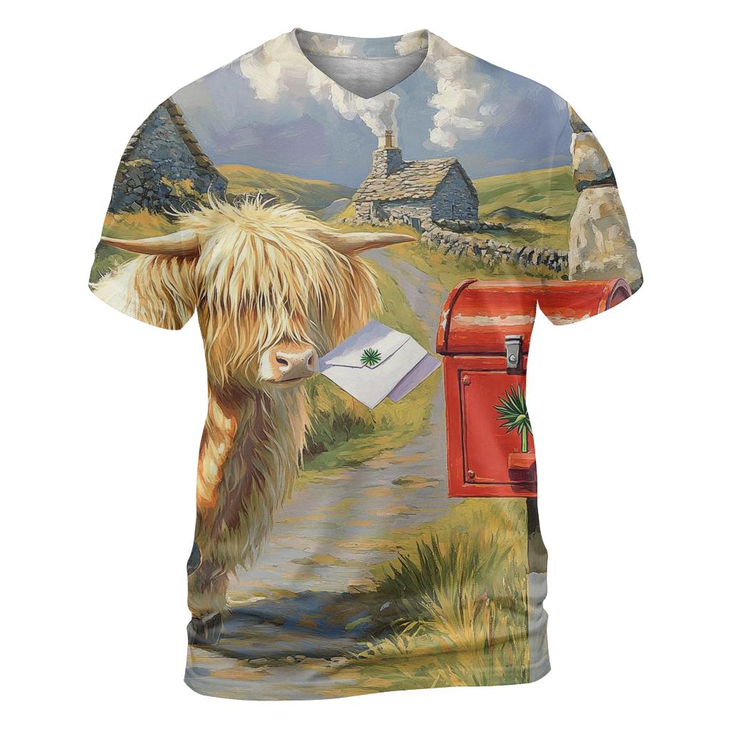 Highland Cow And The Thistle Mailbox trendy printed shirt styles