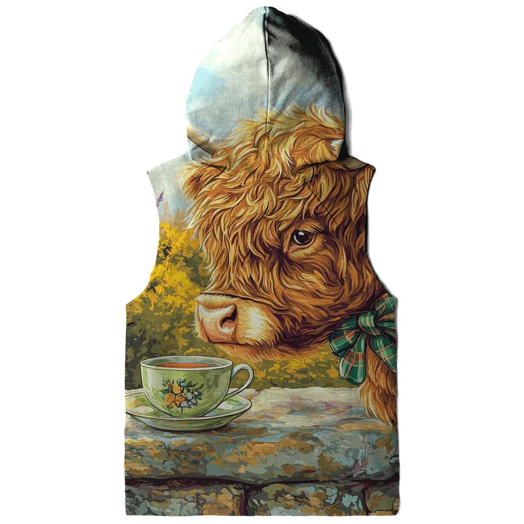 Tea Garden With Highland Cow Charm premium hoodies