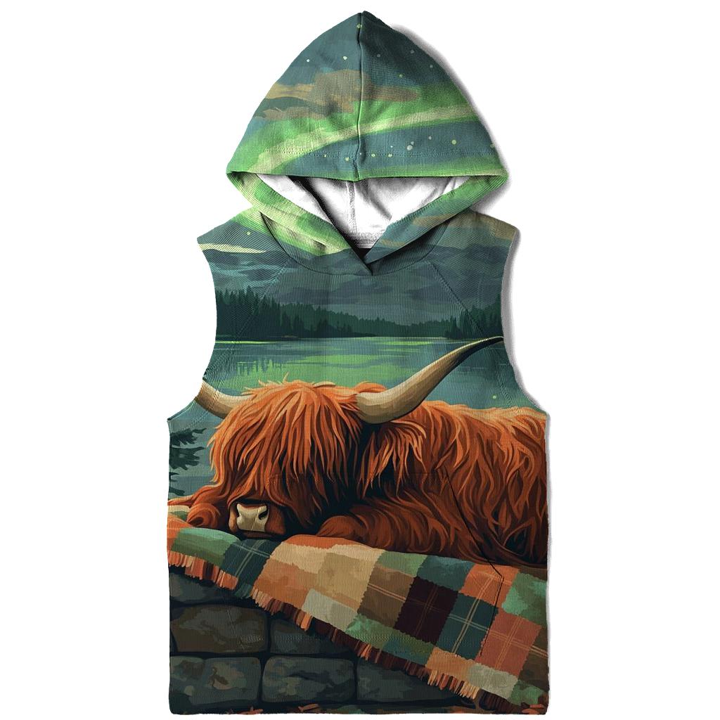 Highland Cow Under Aurora Quilts hoodie designs