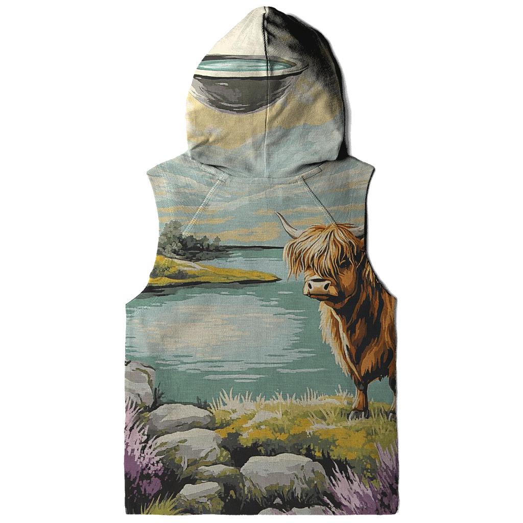 Highland Cow And The Floating Loch embroidered hoodies