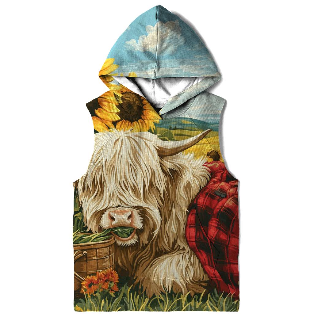Highland Cow Sunflower Field Picnic designer hoodies