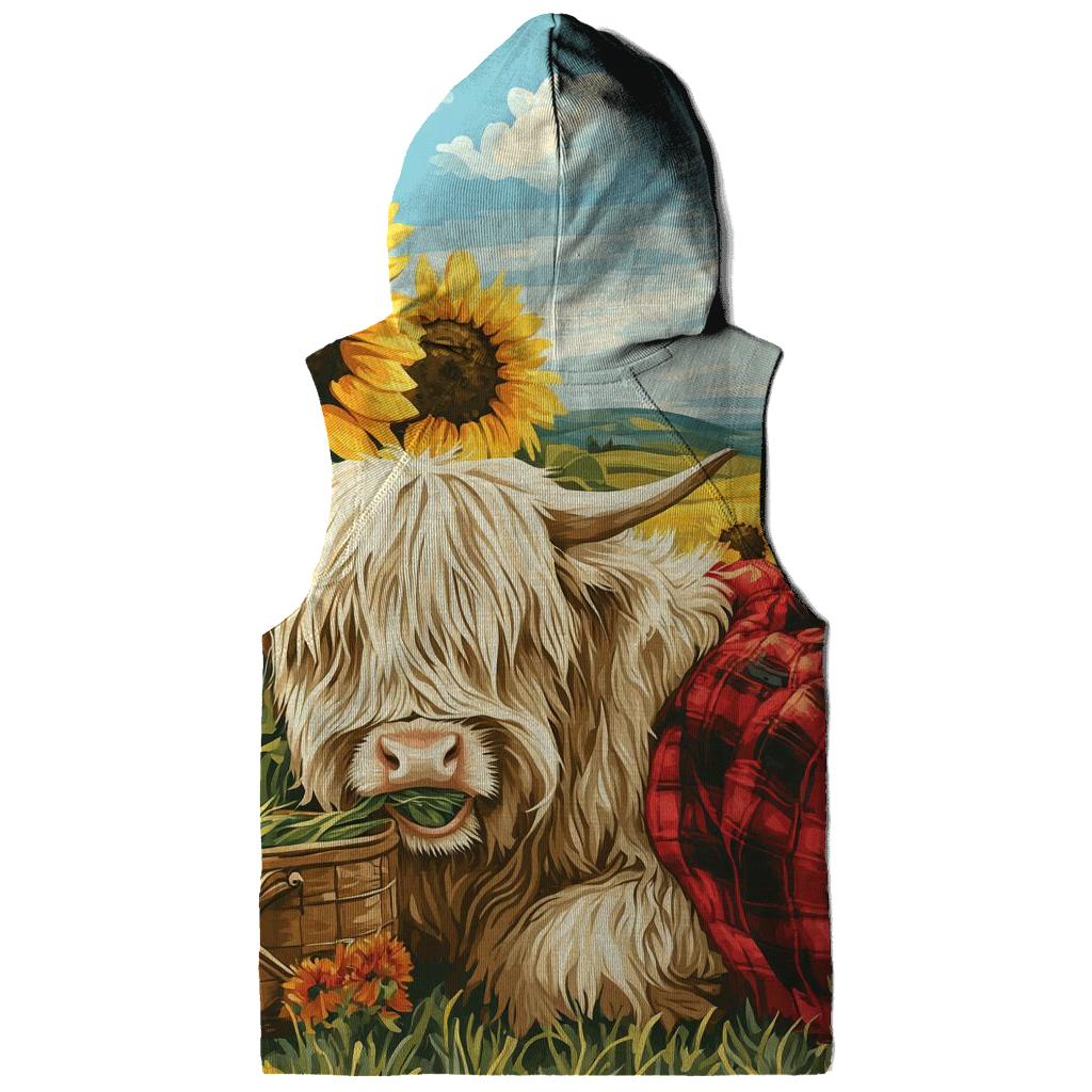 Highland Cow Sunflower Field Picnic designer hoodies