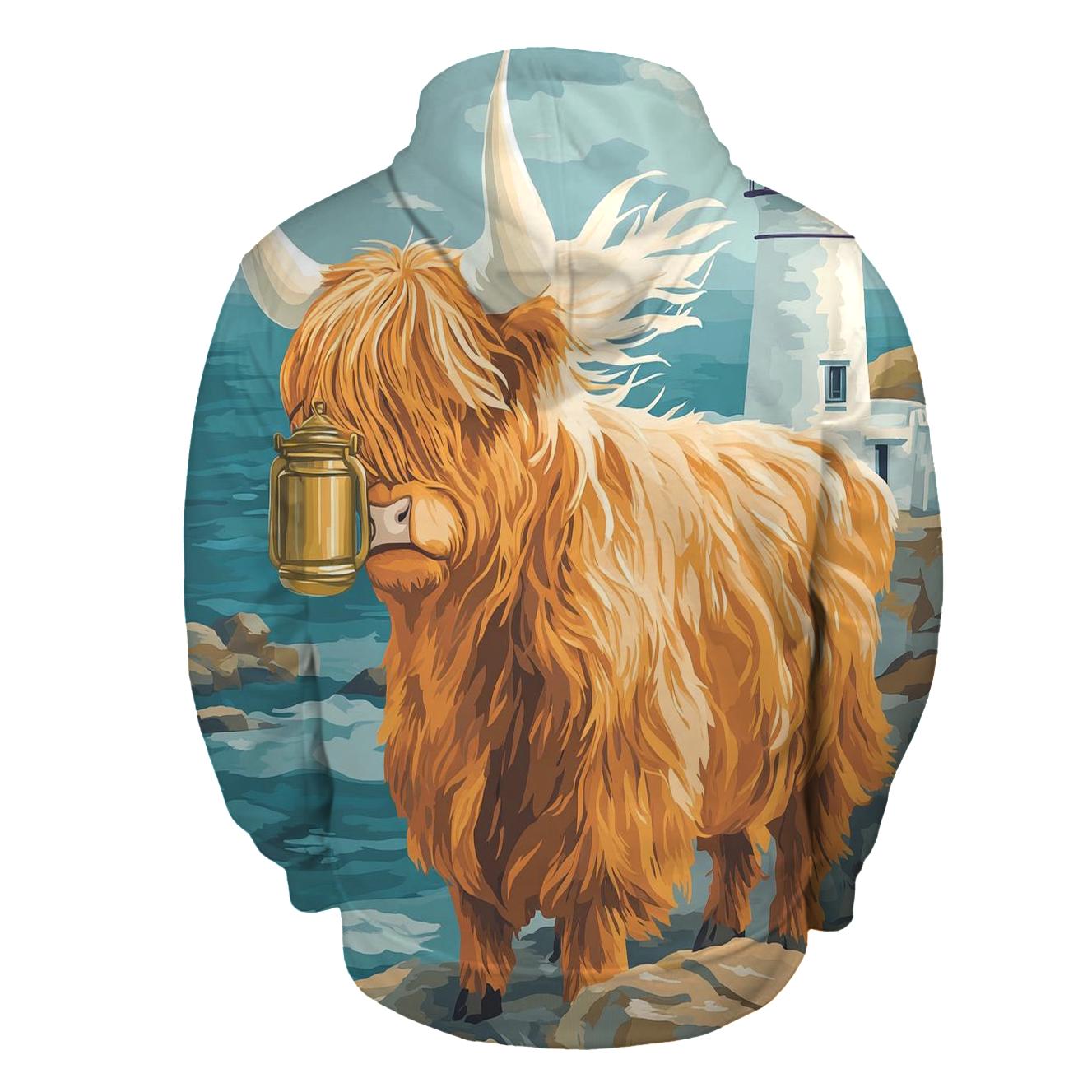 Highland Cow Lighthouse Keeper lightweight hoodies