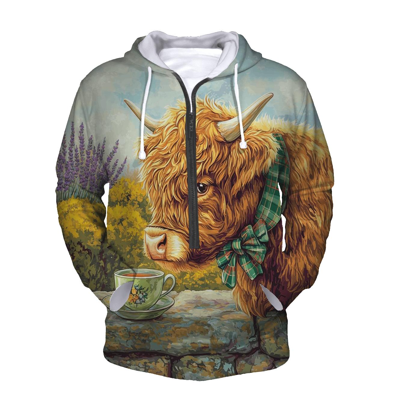 Tea Garden With Highland Cow Charm hoodie trends