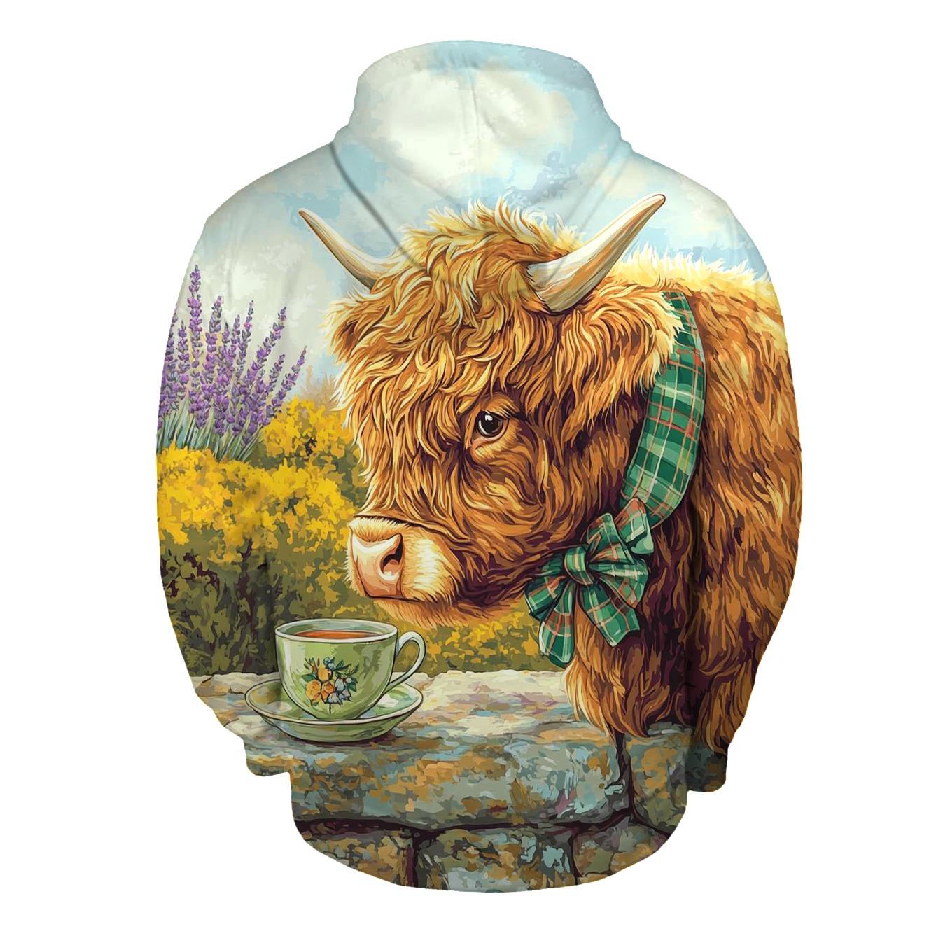Tea Garden With Highland Cow Charm hoodie trends