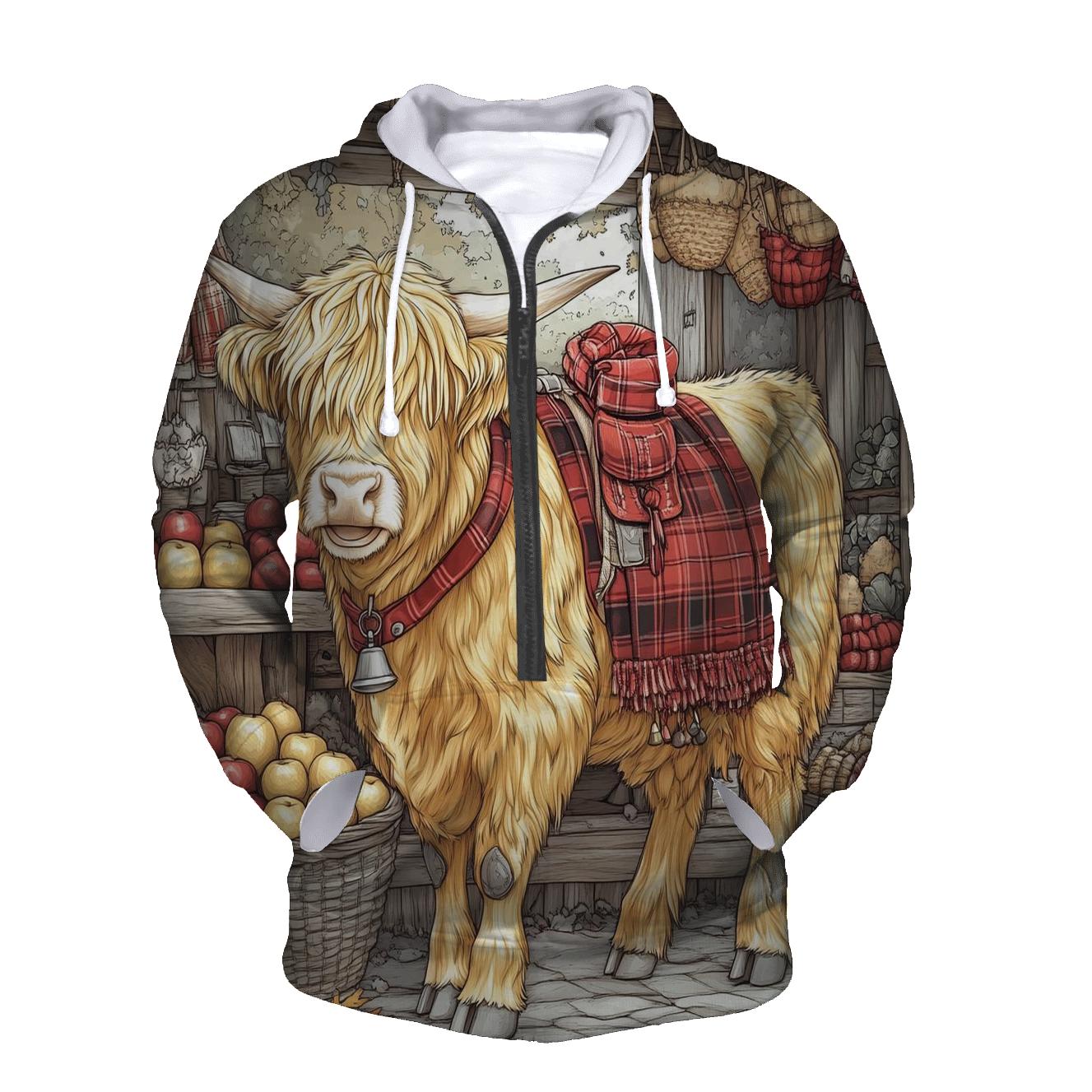 Market Day Highland Cow Portrait hoodie trends