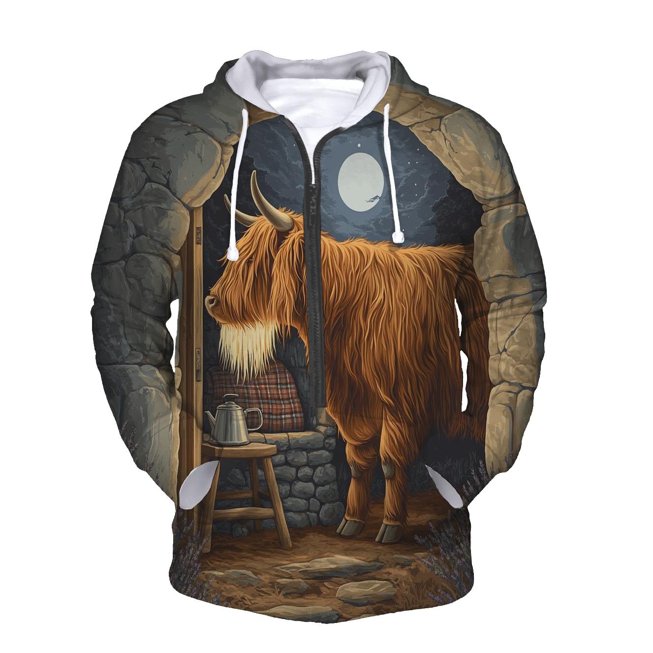 Highland Cow In Moonlit Bothy hoodie trends