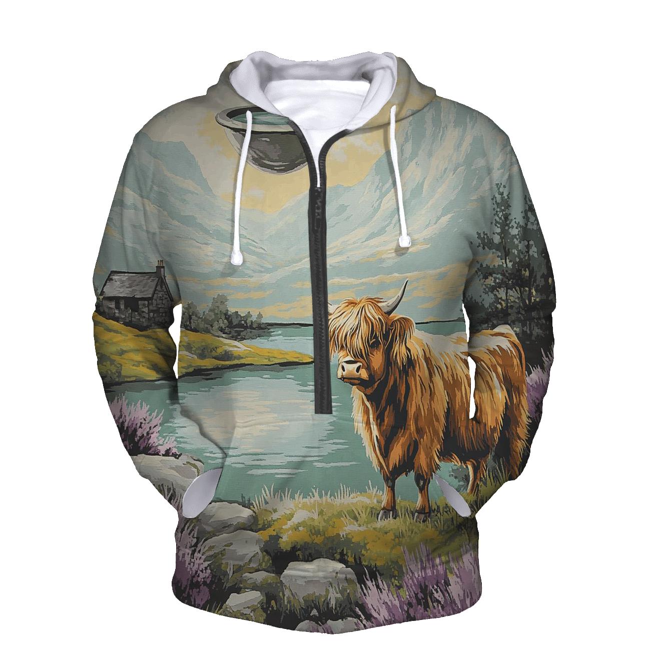 Highland Cow And The Floating Loch hoodie styles