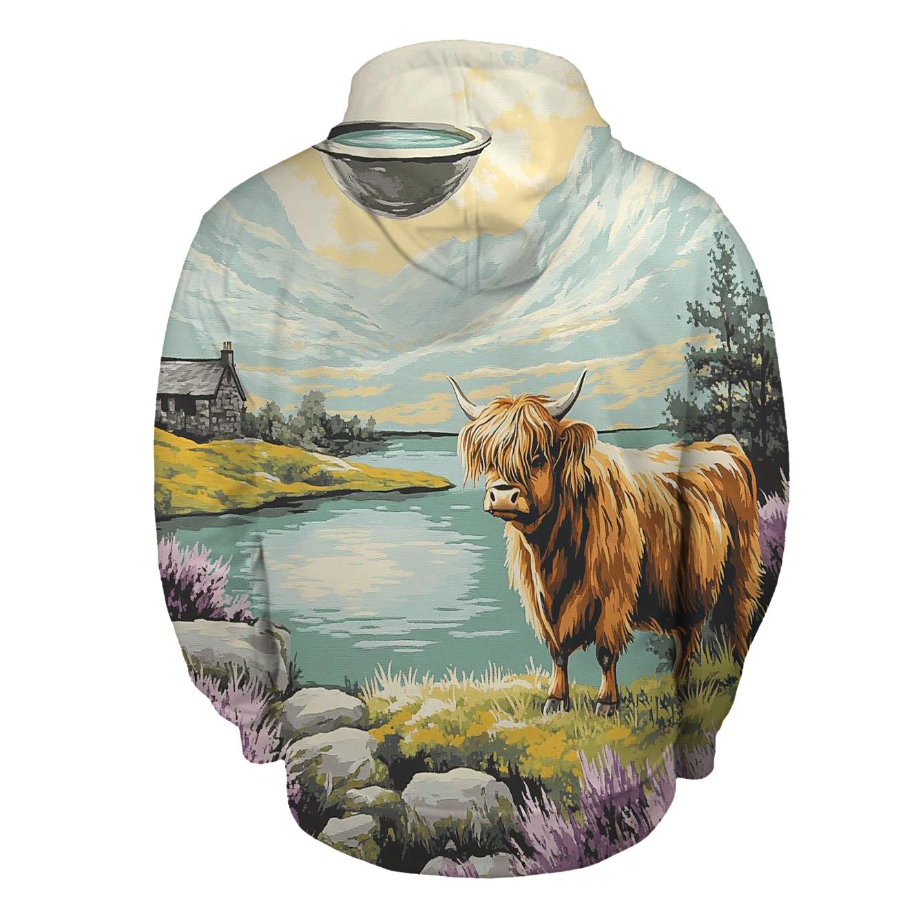Highland Cow And The Floating Loch hoodie styles