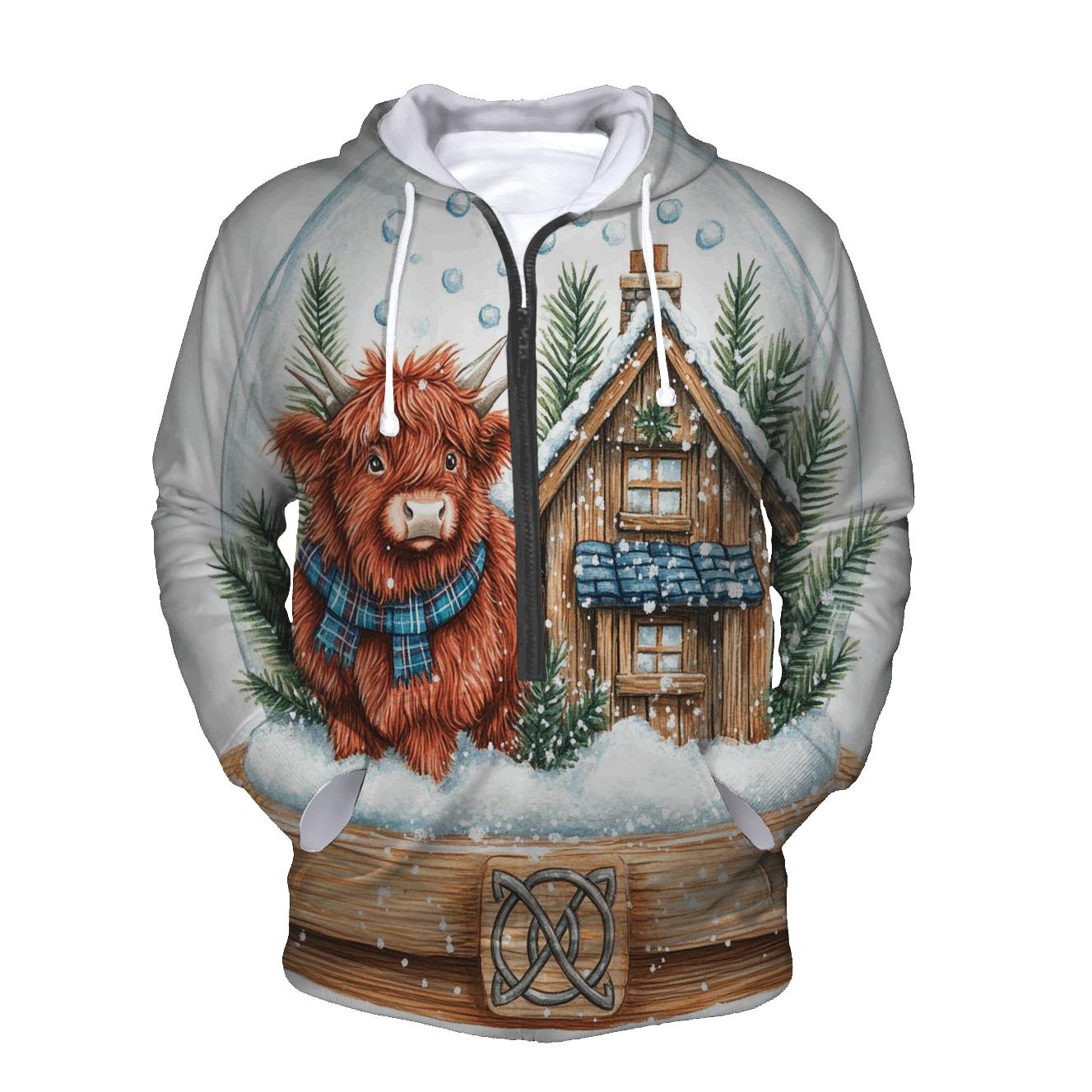 Highland Cow Snowglobe Cottage graphic hoodies
