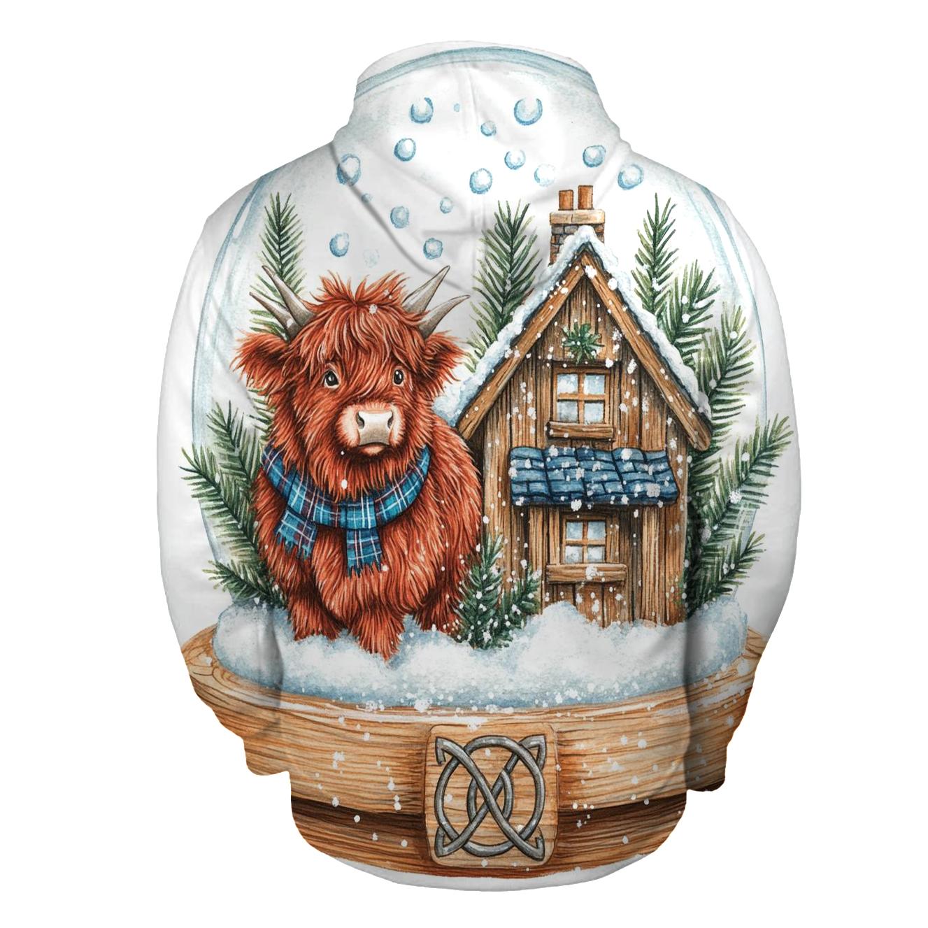 Highland Cow Snowglobe Cottage graphic hoodies