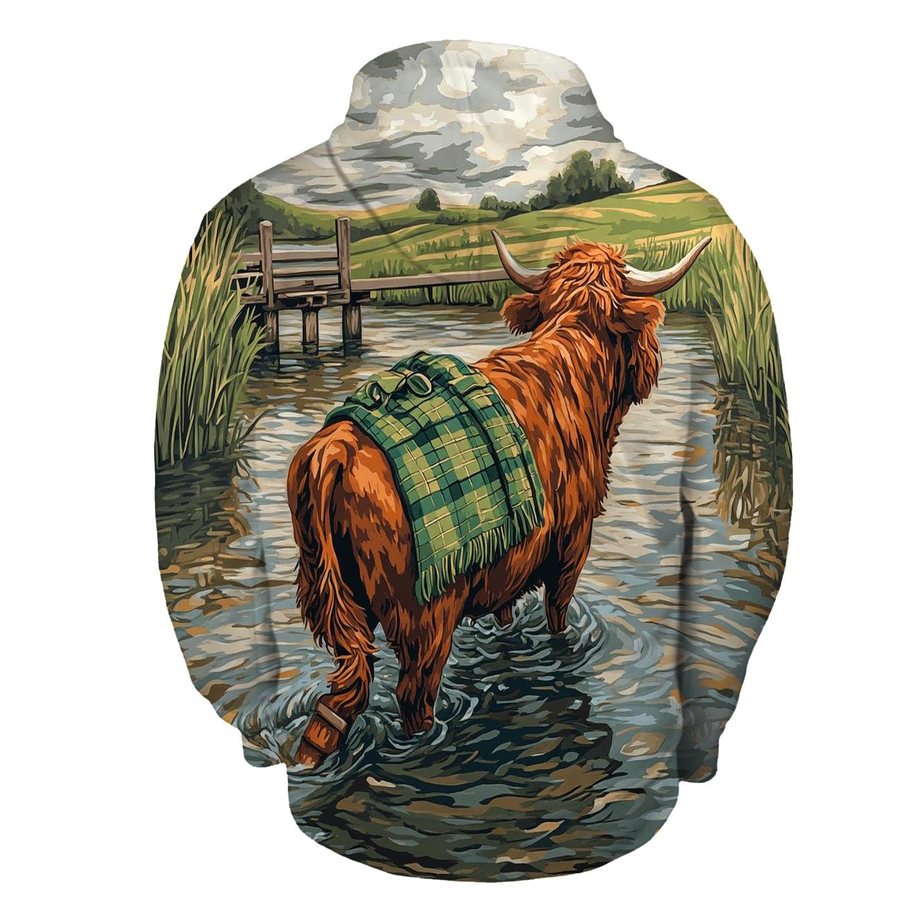 River Ford Highland Cow Guide graphic hoodies