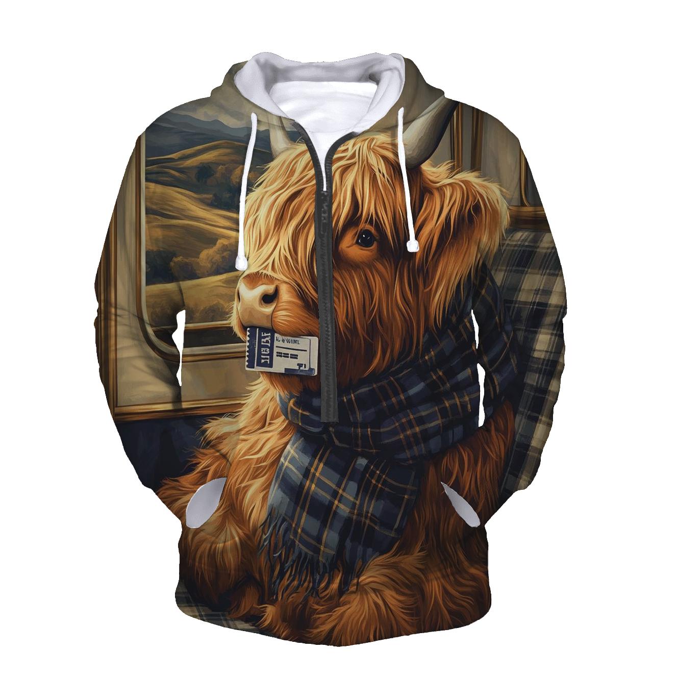 Night Train Highland Cow Traveler embroidered hoodies