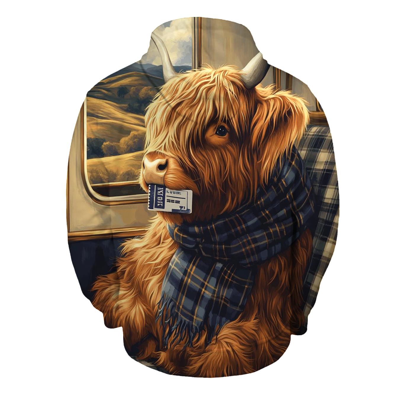 Night Train Highland Cow Traveler embroidered hoodies