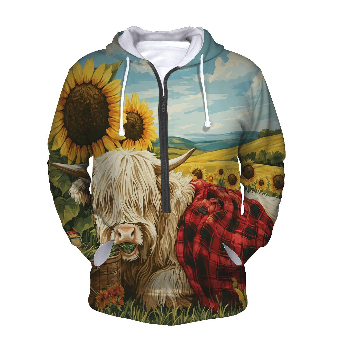 Highland Cow Sunflower Field Picnic hoodie designs