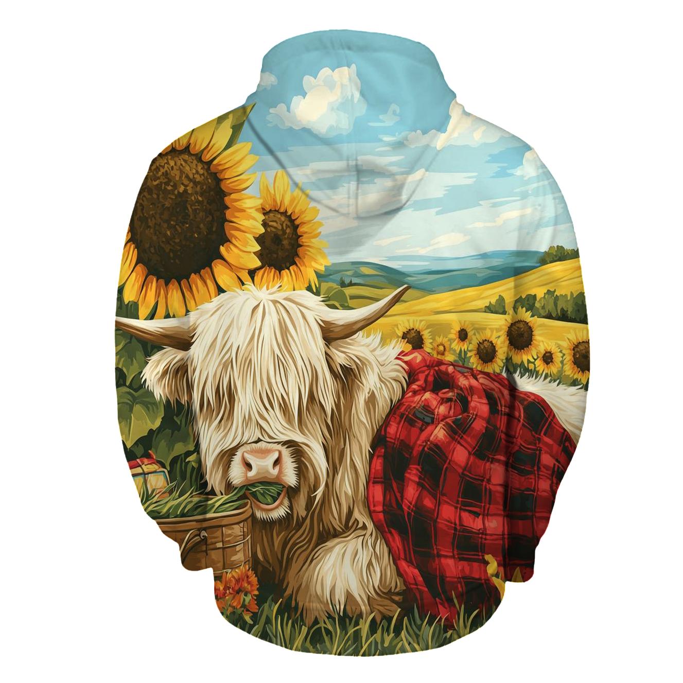 Highland Cow Sunflower Field Picnic hoodie designs