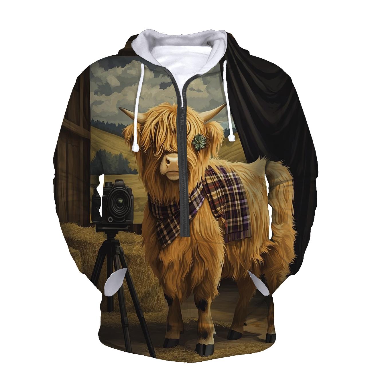 Highland Cow Vintage Camera Session premium hoodies