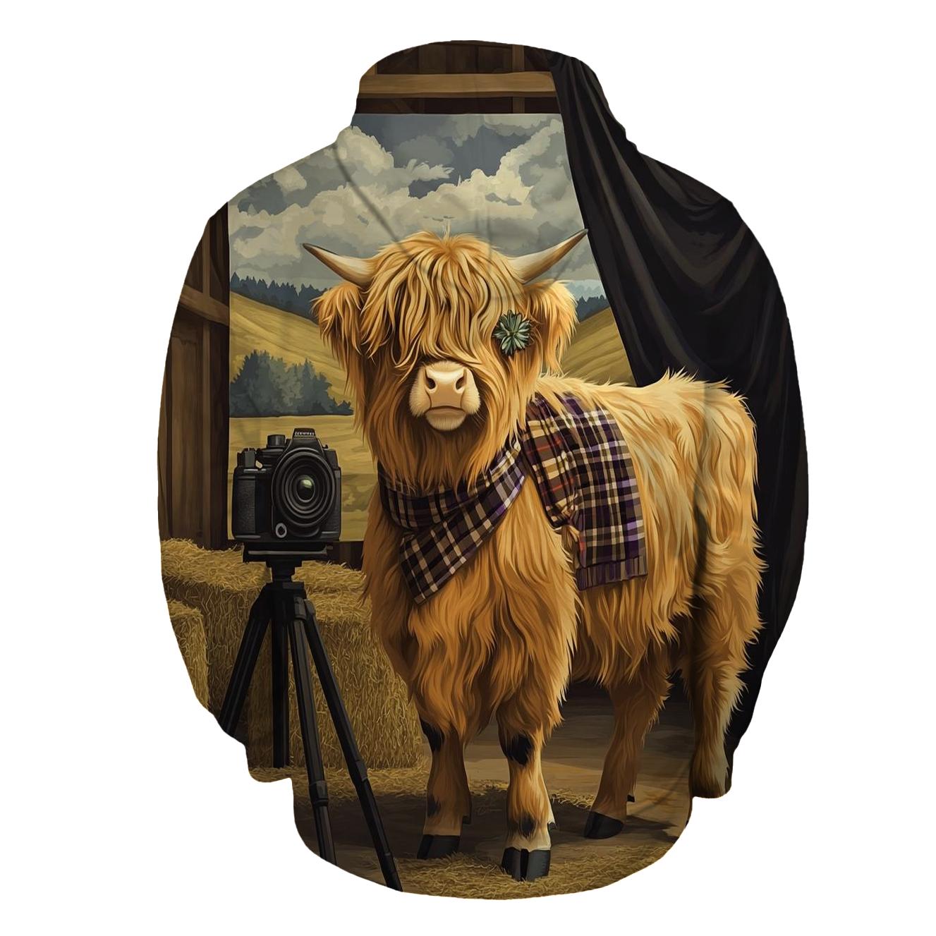 Highland Cow Vintage Camera Session premium hoodies