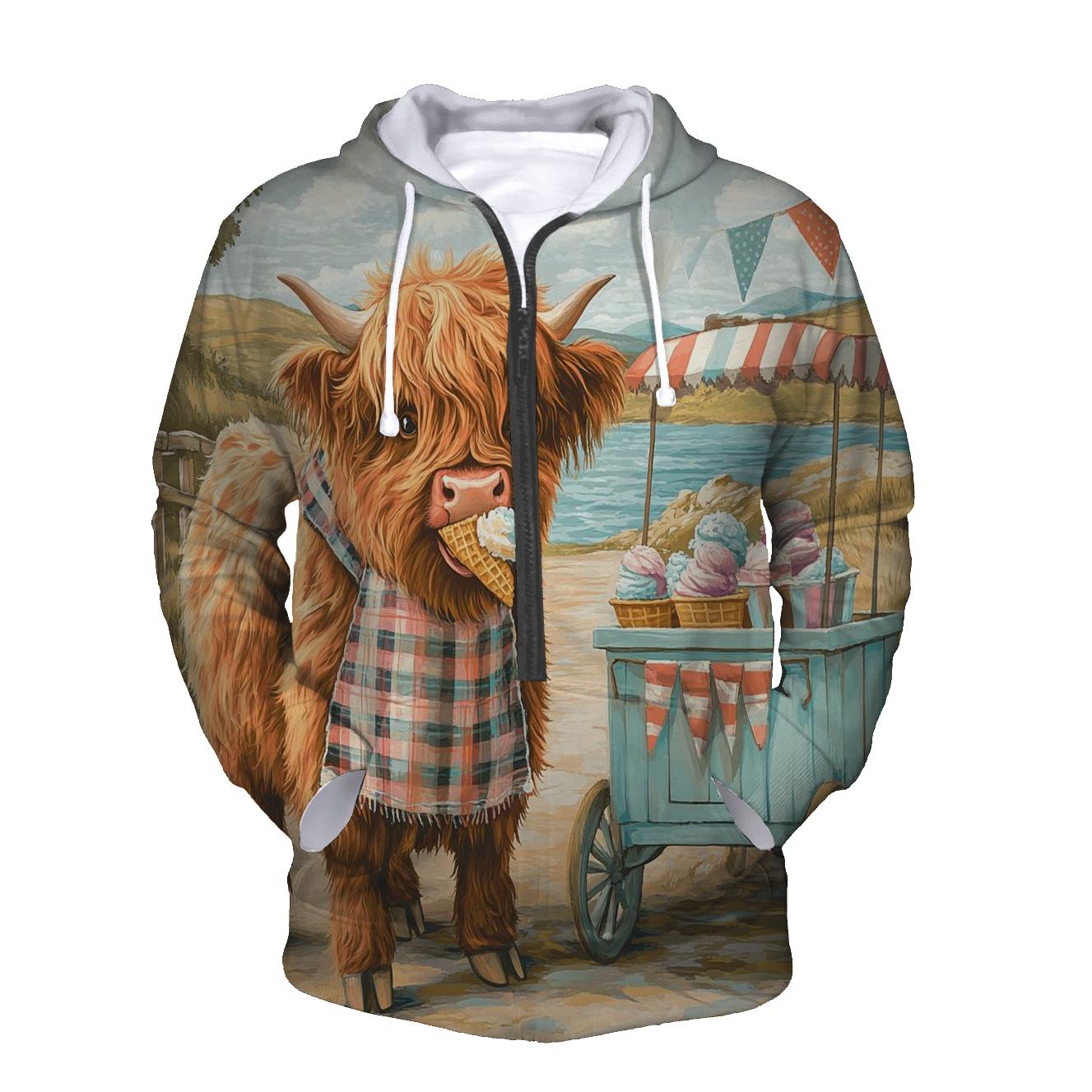 Highland Cow Ice Cream Cart designer hoodies