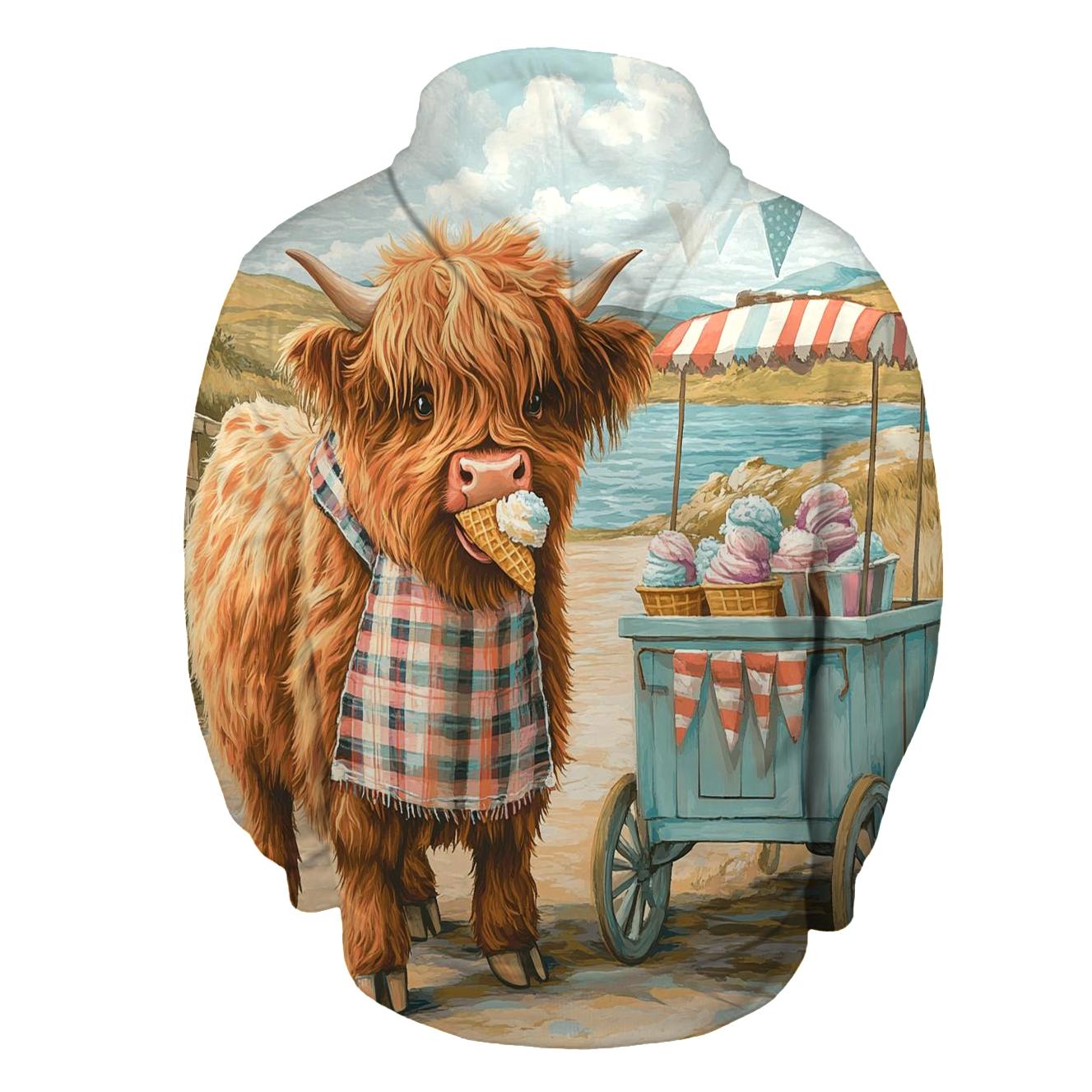 Highland Cow Ice Cream Cart designer hoodies