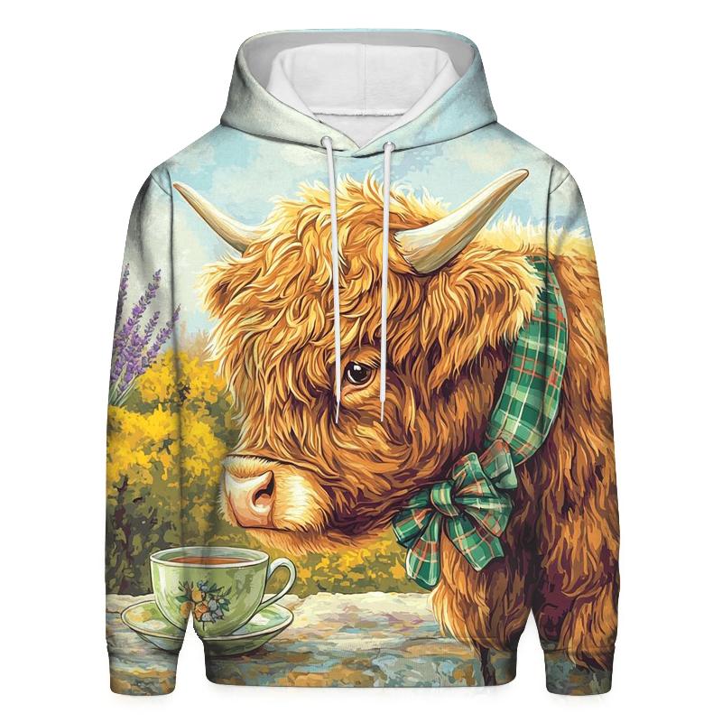Tea Garden With Highland Cow Charm graphic hoodies