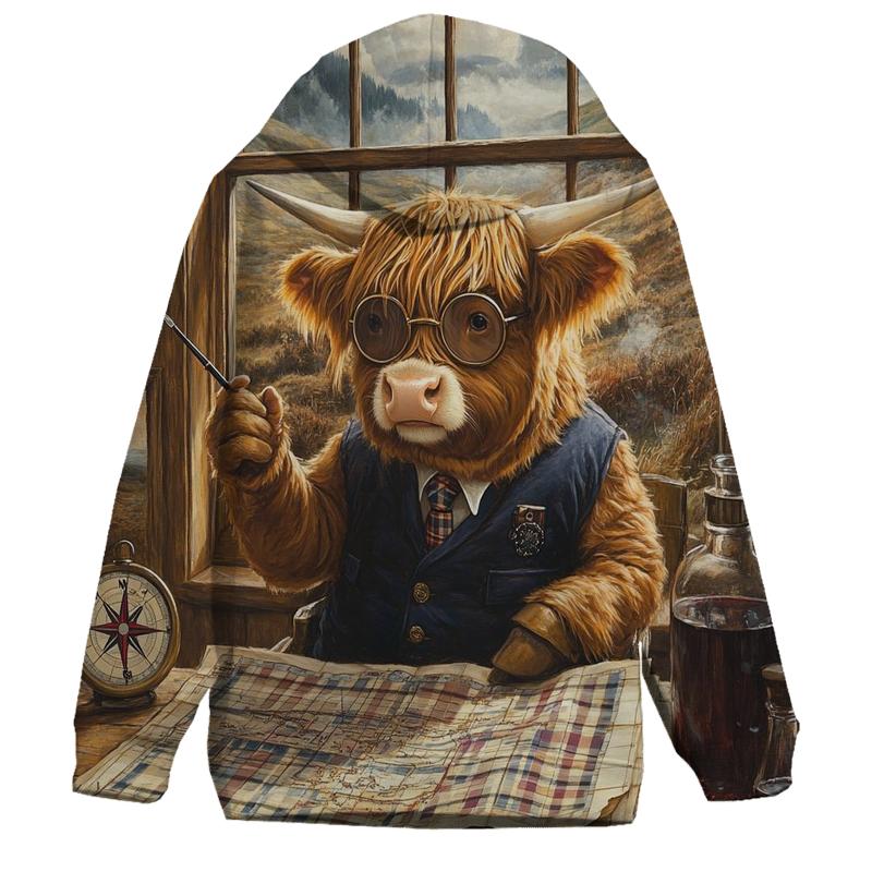 Tartan Mapmaker Highland Cow lightweight hoodies